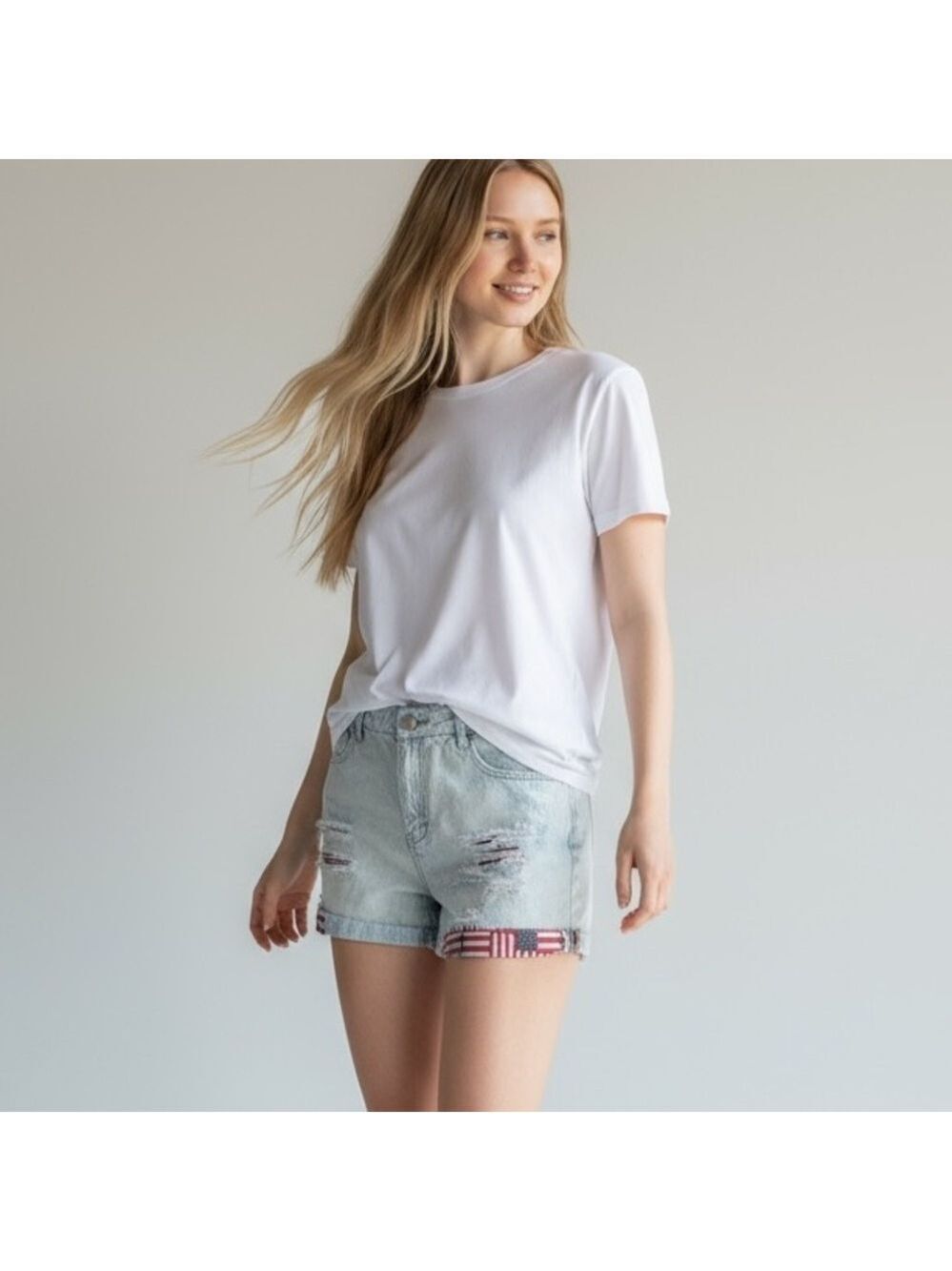 Patriotic Faded Denim Jean Shorts by Tinsel Denim Couture, Size 28